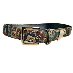 Vintage Belt Boho Small Aztec Textile Bonded Leather Southwestern Woven